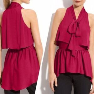 BCBGMaxAzria Celline Flowy Blouse in Sangria Red - Neck Tie - Sz S